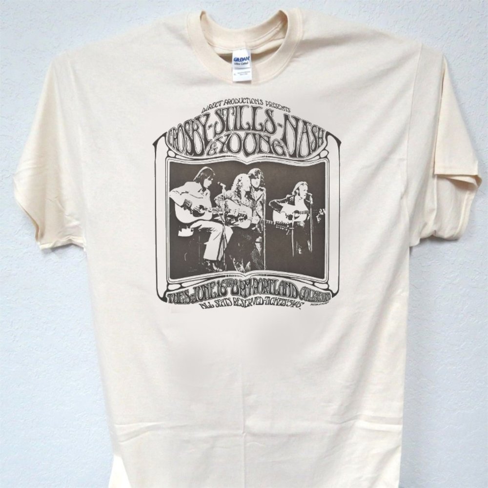 CROSBY STILLS NASH & YOUNG CSNY COOL MENS IVORY TEE T-1577